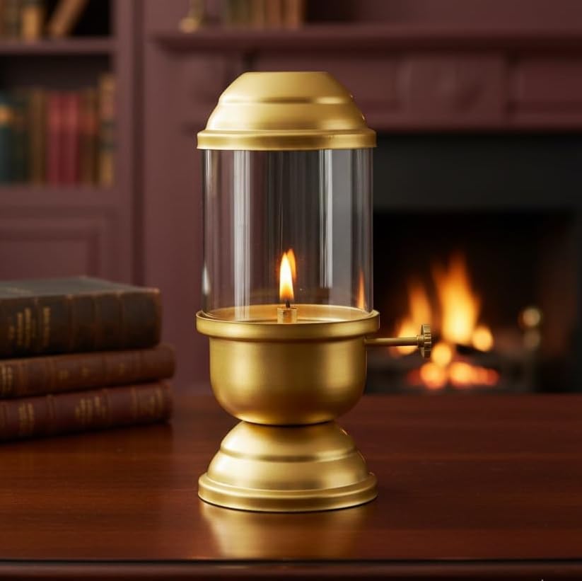 Image of Akhand Diya with Adjustable Wick, Knob, Bati Lifting Screw Lever 75 ml Oil Capacity, Burns Up to 20 Hours for Long-Lasting Pooja (Small)