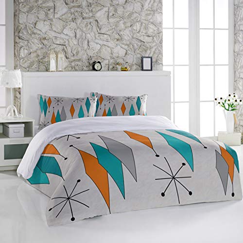 Chees D Zone 3 Pieces Bedding Duvet Cover Set Vintage Retro With Diamond,Ultra Soft Microfiber Quilt Covers And Pillow Shams For Bedroom,Mid Century Modern Geometry Bed Sets All Seasons Use Queen #TOP2