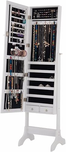 CHYSP - Caja organizadora de almacenamiento de joyas con cajones y espejo con cerradura para muebles blancos para el hogar