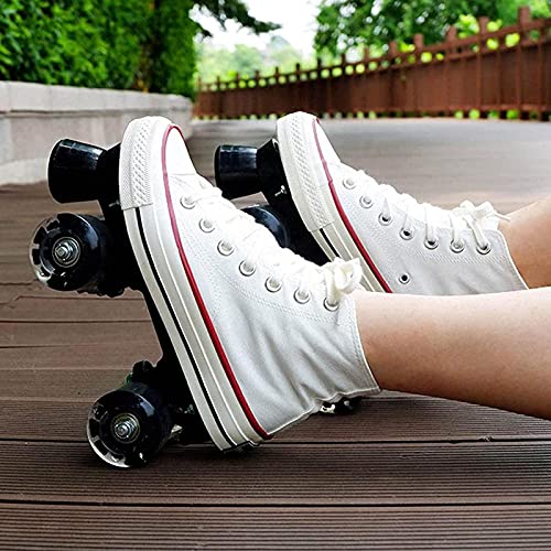 XRDSHY Patins roulettes Gang Élevé Toile Quad Roller Skates pour Hommes Et Femmes,Patins À Double Rangée pour Les Enfants Débutants Intérieur Extérieur,white-39