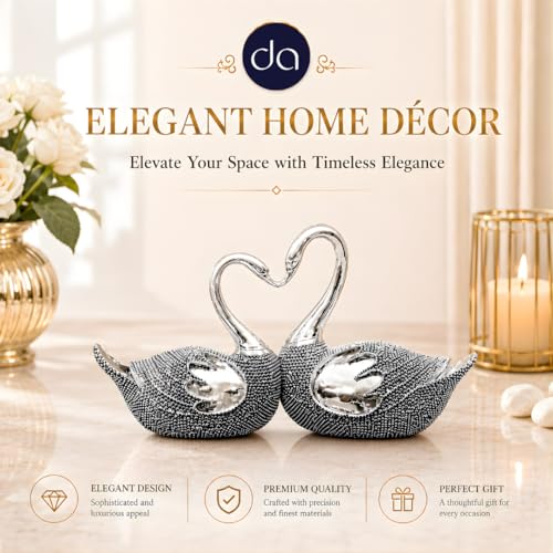 Image of 999 Silver Plated Swan Pair Love Birds Showpiece for Couples | Love Statue with Gift Box for Wedding, Anniversary & Housewarming Gifting