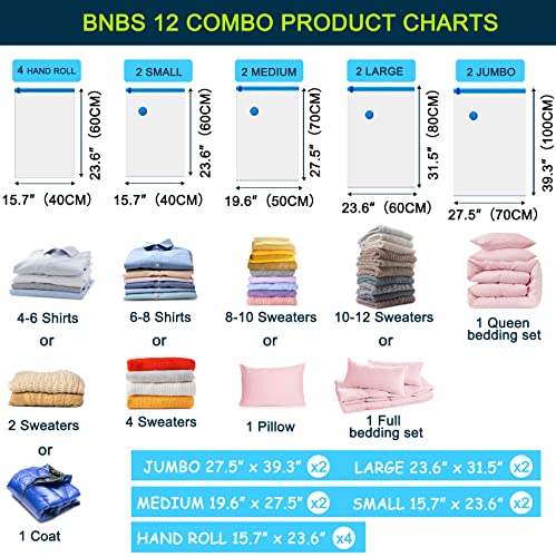 Bnbs 12 Pack Vacuum Storage Bags, Premium Space Saver Sealer Compression Bags For Comforters And Blankets, Vacuum Sealer Bags For Clothes Storage #TOP1