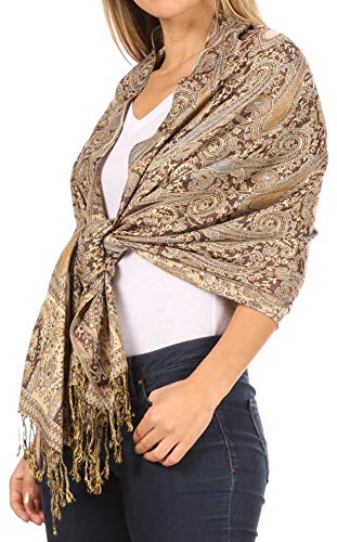 Sakkas Kalin Long Wide Paisley Design Woven Pashmina Shawl Scarf Wrap Stole3