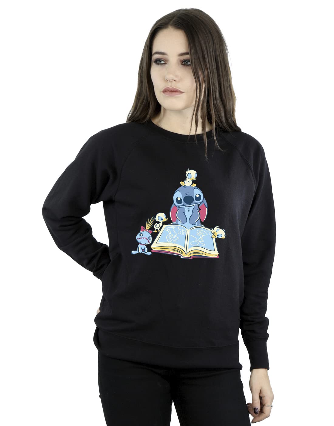 Absolute Cult Women's Black Disney Lilo & Stitch Reading A Book Sweatshirt Small