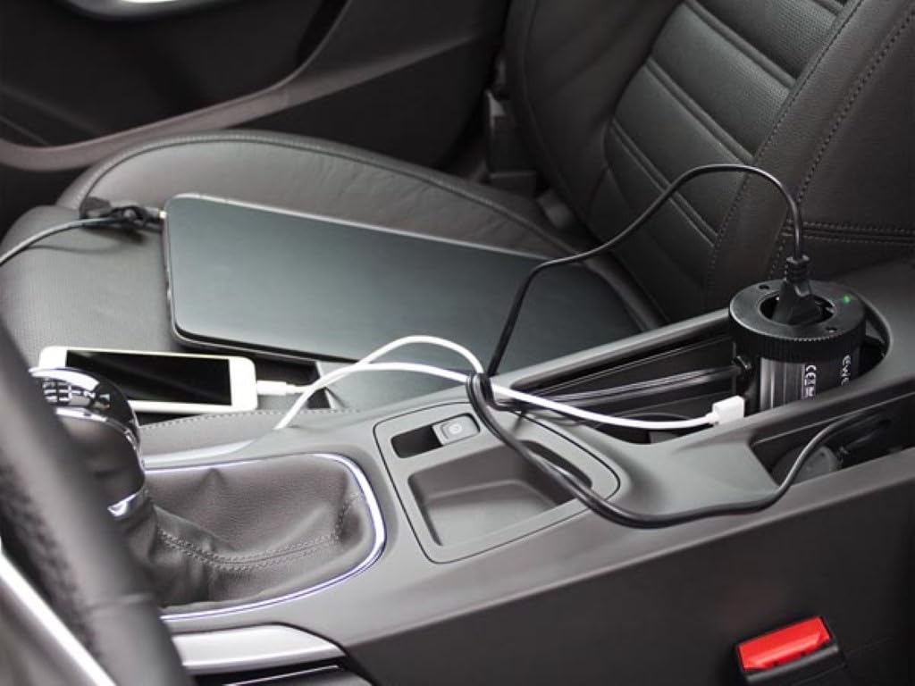 Eminent EM3995 - Inversor Convertidor de Tensión para Coche, Enchufe para Coche (12 V, 230 V, CC, 150 W, con conectores USB, incluye encendedor de cigarrillos)