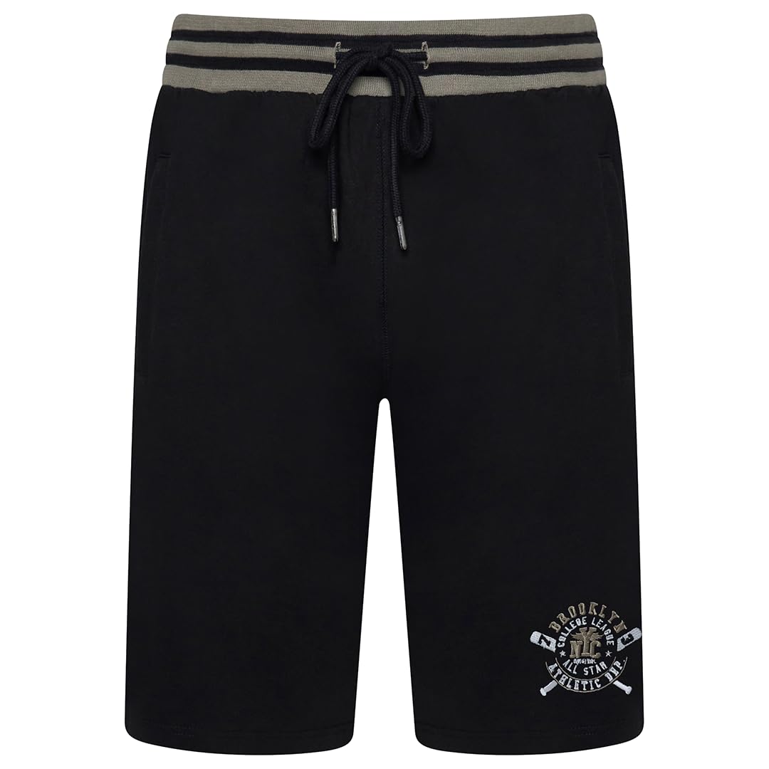 Kam Men's Black Jog Shorts Elasticated Waist Brooklyn Logo Big Plus Size 2XL-8Xl 3320 (Uk, Alpha, 4XL, Plus, Regular, )