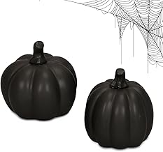 Schwarze Keramik Kürbisse mini Set Halloween drinnen - Stilvolle Kürbis Dekoration für Tisch & Wohnzimmer Herbstdeko für Innen - Moderner Dekokürbis Landhaus Stil, Scandi Deko & Herbstdekoration