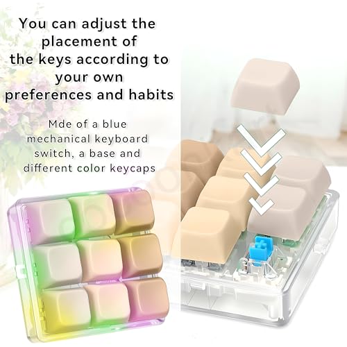 Image of 9 in 1 Lighting Keyboard Fidget Toy with LED Light Keychain Anti-Stress Keyboard Decompression Button Finger Clicker Toys Stress Relief Fidget Gifts (Brown)