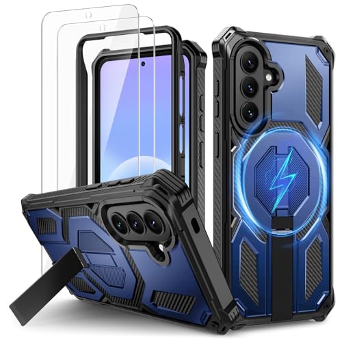 Lanhiem Magnética Funda para Samsung Galaxy A57 5G con Soporte & 2 Protector de Pantalla, [Compatible con MagSafe], Antigolpes Militar Grado Carcasa para Samsung Galaxy A57 5G, Azul