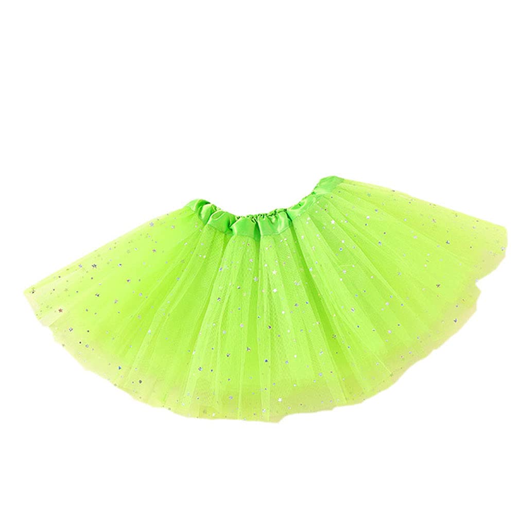 Girls Glitter Tulle Skirt Tutu Skirt Soft Petticoat Sequin Star Mini Skirt Ballet Dance Skirt Dance Dress Princess Skirt Performance Clothes for Party Stage (Light Green,)