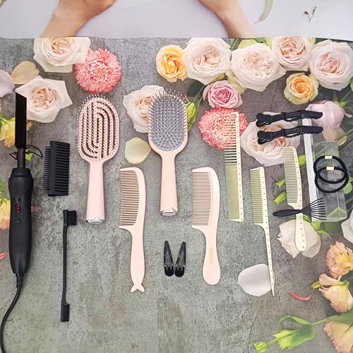 Set plancha de pelo con cepillos 17 piezas negro y rosa miniatura 2