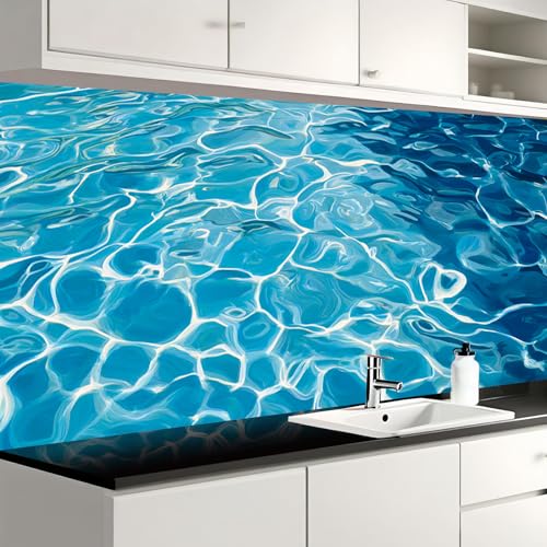 Image of Nuxovilar Blue Water Ripple Wallpaper Peel Stick Vinyl 15.75x39.37 | Ocean Wrap, Liners, adhesive wallpaper, countertop contact paper, for bedroom, counter, table (Water Ripple)