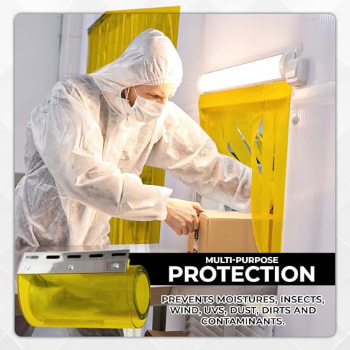 Image of Yellow Kit PVC Smooth Plastic Strip Door Curtain 3x7 ft. (36x84.2 in) Standard Clear Waterproof Commercial Walk in Freezers Warehouse Garage Gate Doorway Clean Rooms Heavy Duty Vinyl 1173