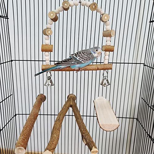 Image of Cockatiel Toys Wooden Perch 4 Pack, Bird Cage Natural Platform Hammock Swing Perches for Parakeets Budgie Conures Medium Parrots Hamster