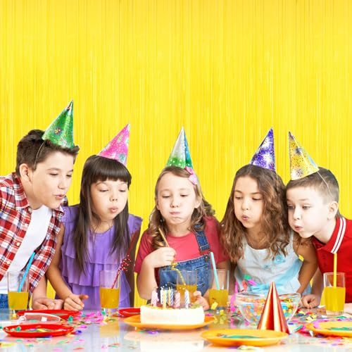 Image of Yellow Tinsel Foil Fringe Curtains Backdrops,2Pack Door Streamers Photo Booth Backdrop for Birthday Party, Tinsel Curtain Backdrop for Baby Shower Bachelorette Christmas Party Decorations. Disco Decor