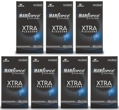 Image of Manforce Xtra Pleasure Xtra Dotted Climax Delay Condoms, Unflavoured, 10 Pcs (Pack of 7)