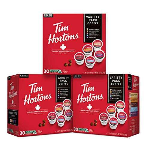 Tim Hortons Coffee Variety Pack, Single-Serve K-Cup Pods Compatible with Keurig Brewers, 90ct K-Cups...