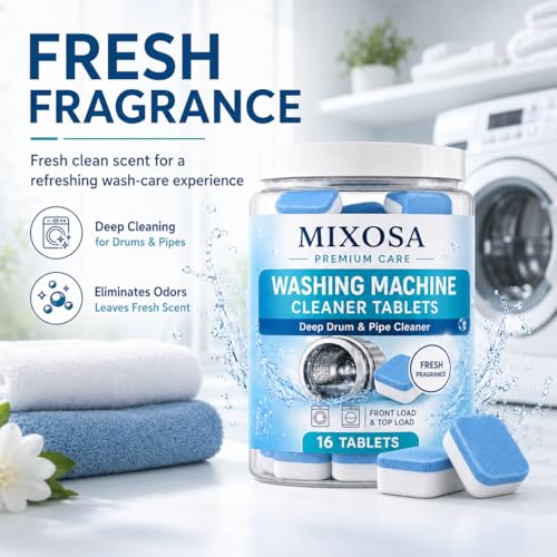 Image of scented Washing Machine (16 Tablets) Deep Cleaner Descaler Tablets for All Front and Top Load Machines, with Descaling and Stain-Removing Power (Fresh)