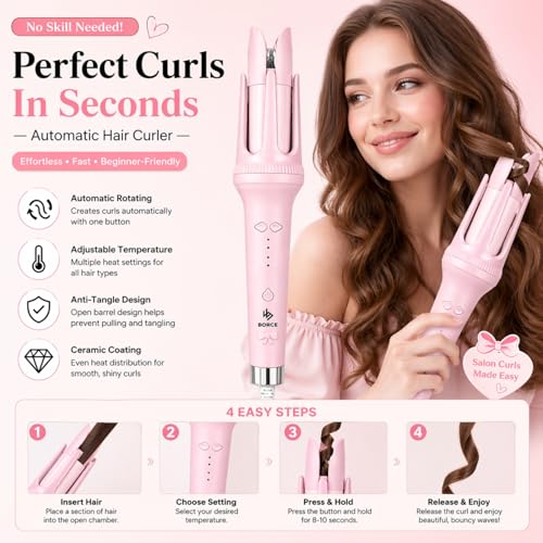 Image of Automatic Hair Curler, Rotating Curling Iron with Ceramic Barrel, Professional Curling Iron for Long Hair, Quick Heat Instant Auto Curler, Tangle-Free Hair Styling Tool for Women