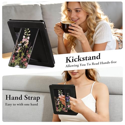 Image of CoBak Lightweight Stand Cute Case for 7 inch Kindle Paperwhite 12th Gen 2024 and Kindle Colorsoft with Right Hand Strap - Compatible with iPhone MagSafe, for Samsung /Anker Wireless Charging Pads