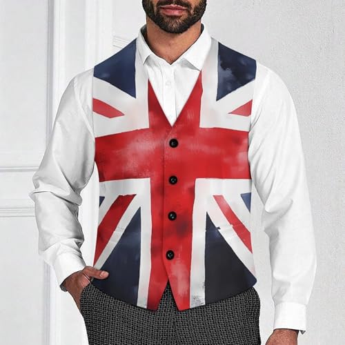 Union Jack British UK Flag Watercolor Suit Vest for Men Waistcoat Dressy V Neck Button Down Sleeveless Business Jacket Coat4