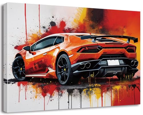Abstract Graffiti Supercar Art Canvas Print, Framed 12x16 inch, Modern Automotive Wall Art for Car Lover's Man Cave