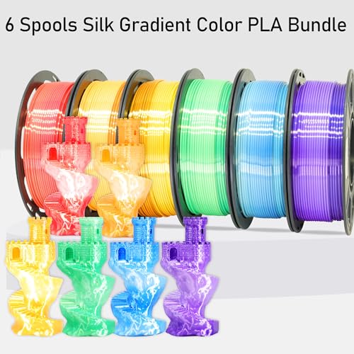 Image of MIKA3D 2 Color Fast Change Silk PLA 1.75mm 3D Printer Filament Bundle, Silk White Color Change to Red /Orange /Gold /Green /Blue /Purple, Each Spool 250g, 6 Spools, Total 1.5kg Silk PLA Bundle 250g X 6