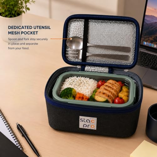 Image of 1 Large Lunch Box Combo with Insulated Lunch Bag | Leakproof Borosilicate Tiffin Container with Silicon Gasket and Sleeves | Perfect for Office Lunch, School & Travel (Glacier Blue)