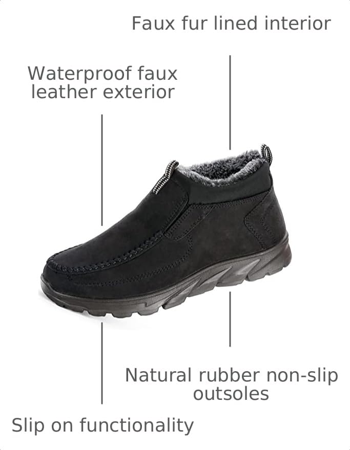 Image of COSIDRAM Men Shoes Winter Snow Boots Cotton-Padded Slip on Casual Warm Walking Sneakers Waterproof House Shoes