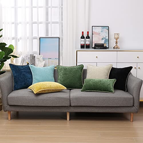 Decoruhome Chenille Soft Throw Pillow Covers 18X18 Set Of 2, Farmhouse Velvet Pillow Covers, Decorative Square Pillow Covers With Stitched Edge For Couch Sofa Bed, Forest Elf #TOP5