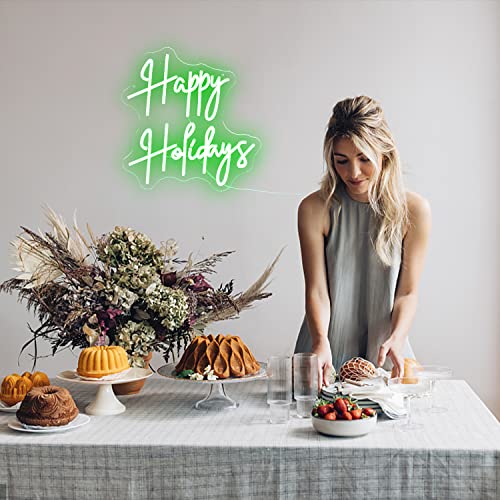 Image of Happy Holiday Neon Sign Dimmable Letter Neon Signs Green Led Neon Light Powered USB for University Dormitory, Room Decoration, Office, Holiday Party