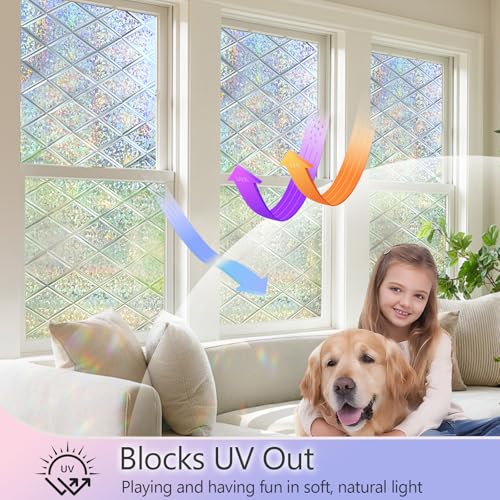Image of KESPEN Stained Glass Window Film Decorative Rainbow Privacy Window Film Anti UV Static Cling Glass Stickers for Home, 29.5 Inch X 6.5 Feet