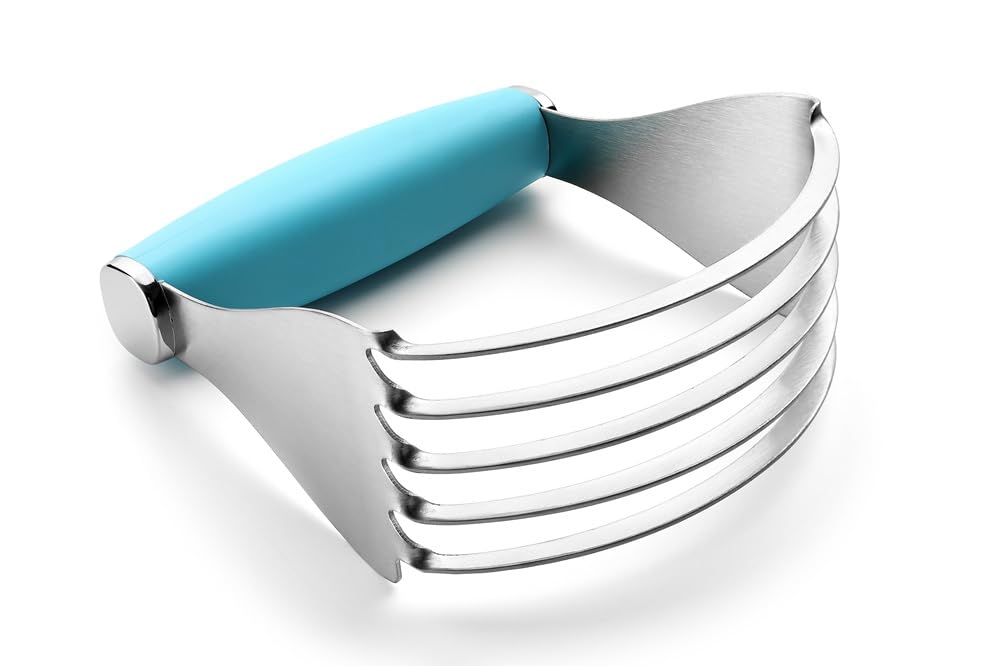 Spring ChefXL Stainless Steel Pastry Cutter Tool for Baking - Heavy Duty Dough Blender - Butter & Dough Cutter Tool with Sharp Blades - Pastry Blender for Easy Mixing - Dishwasher Safe - Aqua Sky