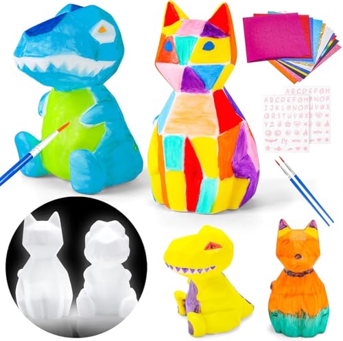 deAO Dinosaurier und Katze Lampe Bastelset für Kinder, 3D Nachtlicht, DIY Kunst &Handwerk Set, Kreatives Geschenke Mädchen Jungen ab 3 Jahre