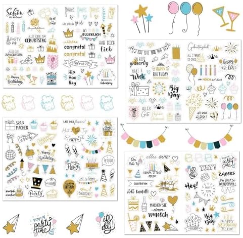 4 Pcs Sticker D'Anniversaire, 225 Motifs Autocollant Scrapbooking Aniversaire, Sticker De Décoration Aniversaire, Autocollants Pour Livre D'Or Album Photo Cartes Invitation