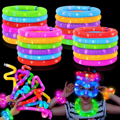 Glow Sticks Bulk Party Favor Supplies for Kids 48 PCS,LED Light up Pop Tubes for Toddlers,Glow in Dark Bracelet Necklace Accessories for 4th Fourth of July Patriotic Parade Birthday Wedding Camping