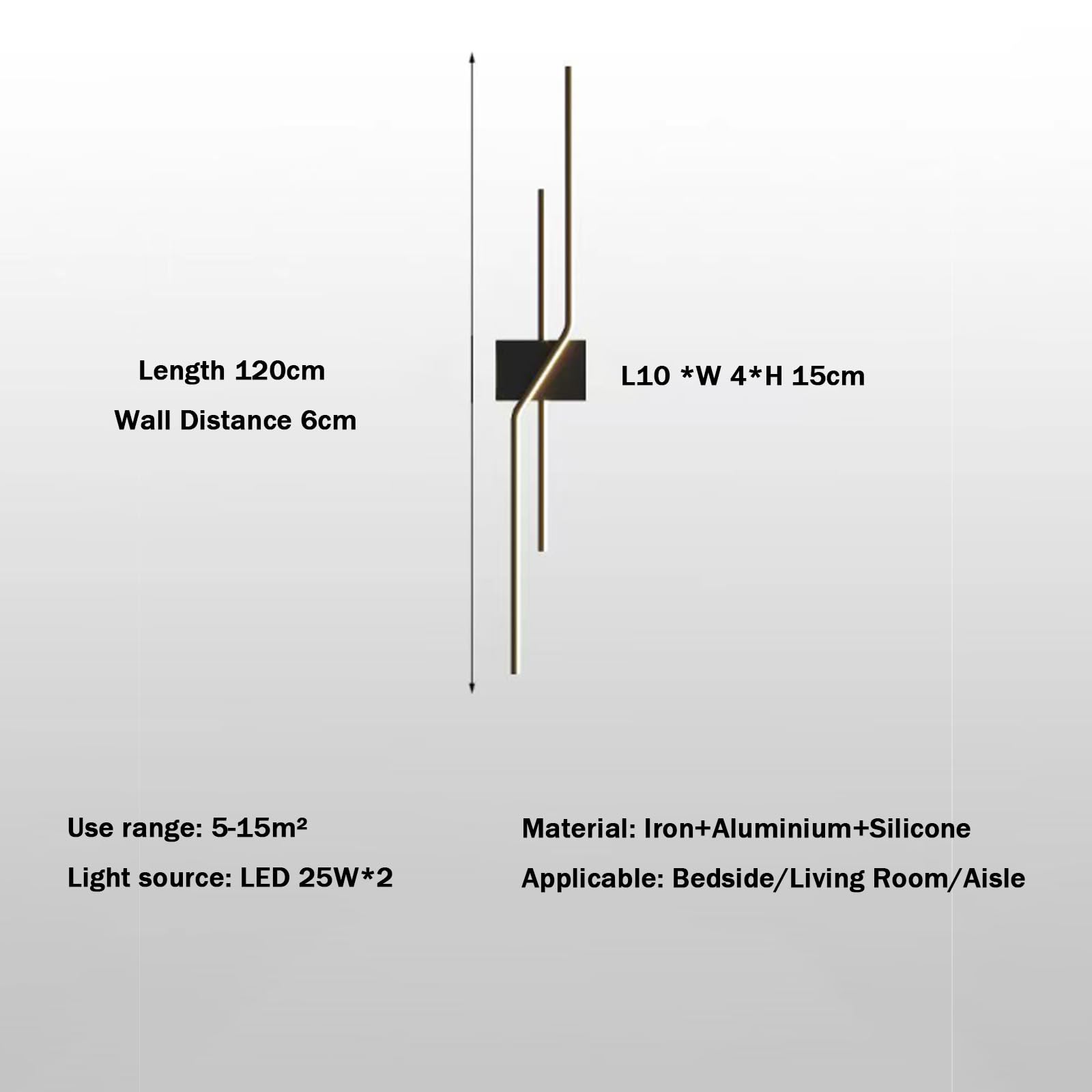 Czarna długa lampa ścienna LED z pilotem zdalnego sterowania, ściemnialne kinkiety ścienne 2700-6500K, nowoczesny minimalistyczny liniowy design, dekoracja wnętrz, stolik nocny, biuro, sypialnia