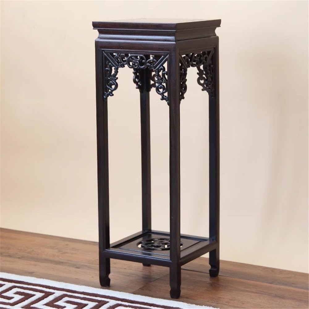 Bonsai Pedestal Vintage Openwork Carving Bonsai Stand, Household Living Room Redwood Flower Stand