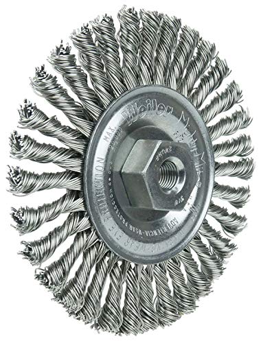 Image of Weiler 13135 Dualife 3 /8 inch-24 Arbor, 0.020 inch Wire Size, 4 inch Diameter, 3 /16 inch Face Width, 302 Stainless Steel Bristles, Very Narrow Face, Stringer Bead Twist Knot Wire Wheel Brush