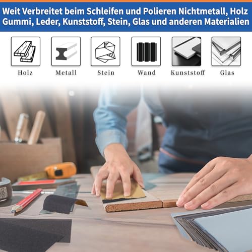 ALPXUXP Schleifpapier Set 48 Stück Nass und Trocken Profi Wasser Schmirgelpapier,für Auto|Metall|Holzmöbel|Stein|Lack|Glas,Körnung 120/180/240/400/600/800/1000/1200/1500/2000/3000/5000，23 x 9cm