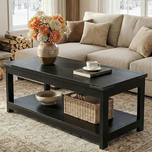 Homieasy Coffee Table with Storage Shelf, 43.3” Farmhouse Wood Coffee
