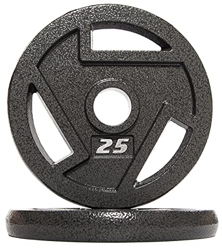 Signature Fitness Placa olímpica de hierro fundido para entrenamiento de fuerza y levantamiento de pesas, estilo #1, par de 25 libras
