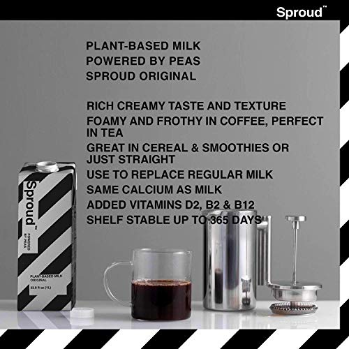 SPROUD Vegan Pea Protein Milk - Original Flavor - 1 Liter (2 Pack) - Plant-Based Shelf Stable Milk - Lactose Free, Gluten Free, Dairy Free - Non-GMO – Soy, Rice, Almond & Oat Milk Alternative