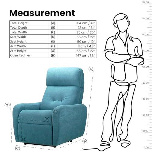 Image of EVA Manual Recliner Chair with Adjustable Headrest | Blue Boucle Fabric Upholstery | Ergonomic Single Seater Recliner for Living Room & Home Theater | 18 Months Warranty