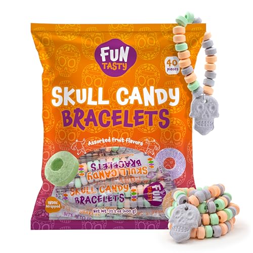 Skull Candy Bracelets - 21 Ounce Bag (40 Count) - Candy Bracelets Individually Wrapped - Fun Candies for Goodie Bags and Classroom Rewards - Party Favors by Funtasty