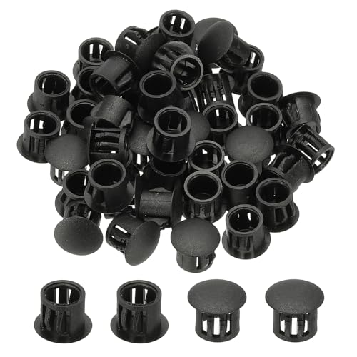 Image of PATIKIL Plastic Screws Hole Plugs, 99 Pcs 2/5"(10mm) Round Plastic Hole Caps Snap Desk Grommet Buckle Knockout Locking Covers Furniture Insert End Cap for Kitchen Cabinet, Black