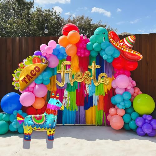 SNLN Cinco De Mayo Fiesta Balloon Arch Kit Mexican Fiesta Party Decorations, Huge Custom Llama Taco Sombrero Letter Foil Balloons Rainbow Balloon Arch Kit Mexican Theme Birthday Party Decoration