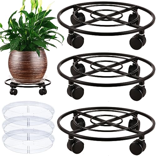 5 Sottovasi In Metallo Con Ruote – Diametro 27 Cm – Portavasi Carrello Per Piante – Capacità 63 Kg – Nero, Con Freni - 3