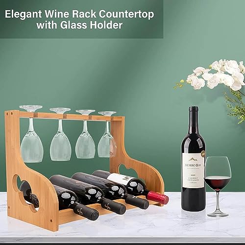 Soporte para botellas de vino de mesa para 4 botellas y 4 copas miniatura 2