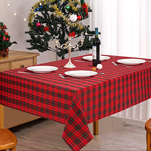 Christmas Buffalo Plaid Tablecloth, Gingham Checkered Table Cloth, Xmas Waterproof Tablecloths, Vintage Tablecover For New Year Winter Holiday Dining Party Decorations, Red, Square 55 X 55 Inches #TOP3